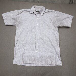 Mens Medium Daniel K Button Down Short Sleeve Shirt White Blue Check